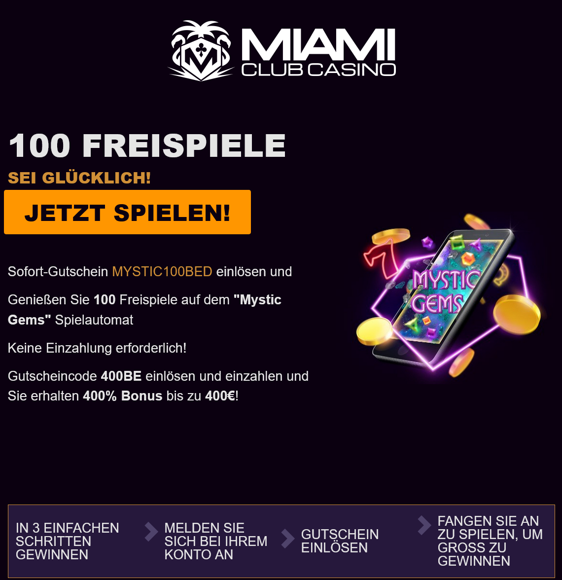 Miami Club
100 Free Spins Miami
Club 100 Free Spins